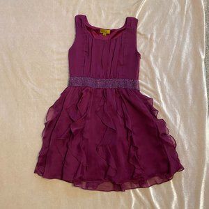 Nicole Miller Girls Purple Dress with Ruffled Skirt and Beaded Waistband